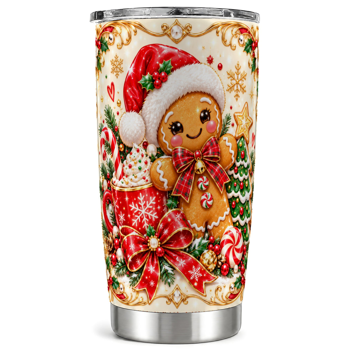 Gingerbread Girl Tumbler 20oz, Christmas Stainless Steel Travel Cup