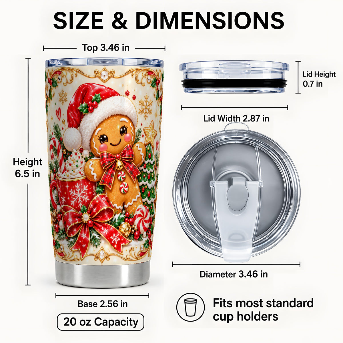 #pl[20oz|Steel] Gingerbread Girl Tumbler 20oz, Christmas Stainless Steel Travel Cup