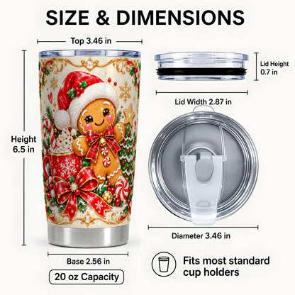 #pl[20oz|Steel] Gingerbread Girl Tumbler 20oz, Christmas Stainless Steel Travel Cup