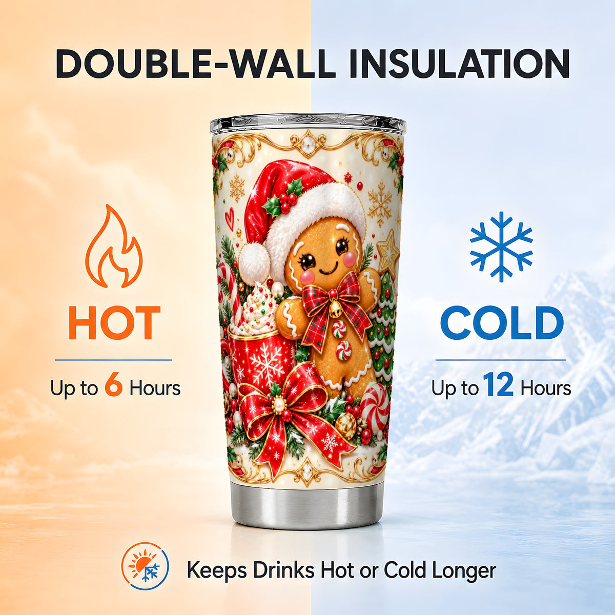 Gingerbread Girl Tumbler 20oz, Christmas Stainless Steel Travel Cup