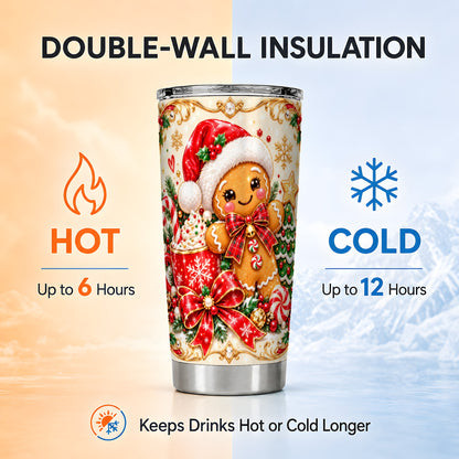 Gingerbread Girl Tumbler 20oz, Christmas Stainless Steel Travel Cup