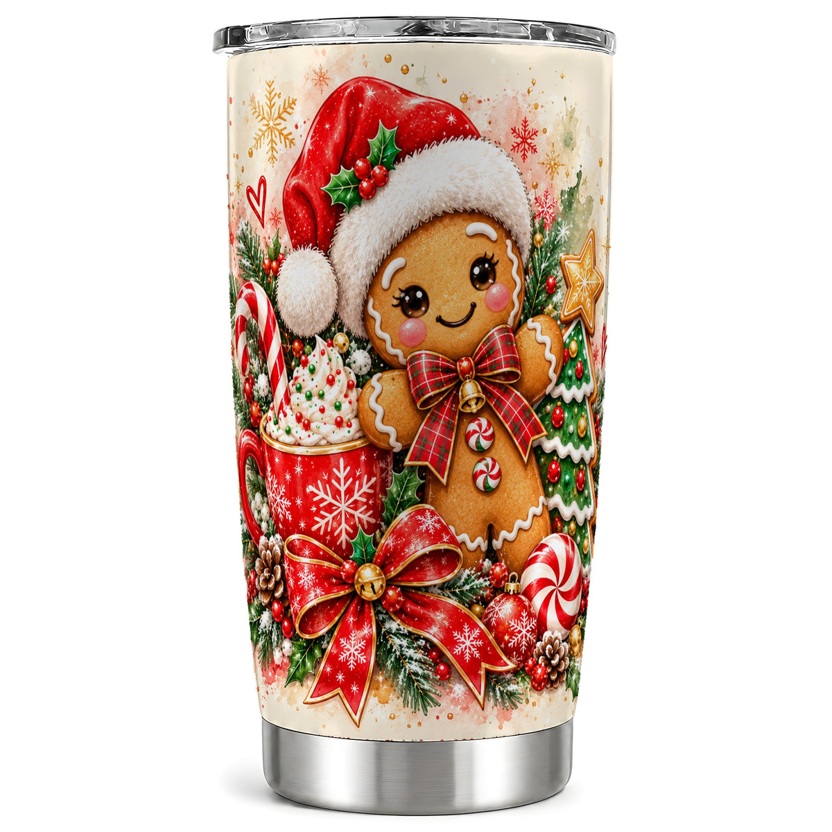 Gingerbread Tumbler 20oz, Holiday Tumbler, Stainless Steel Travel Cup