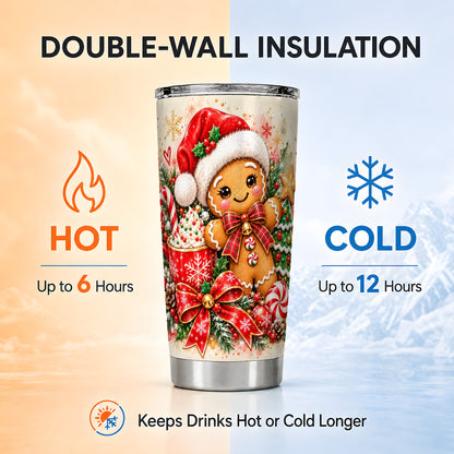 Gingerbread Tumbler 20oz, Holiday Tumbler, Stainless Steel Travel Cup