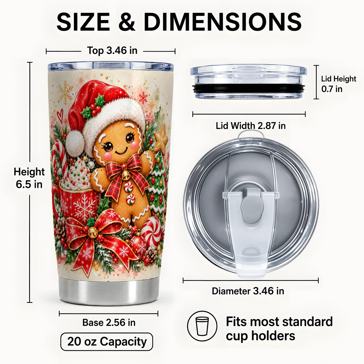 #pl[20oz|Steel] Gingerbread Tumbler 20oz, Holiday Tumbler, Stainless Steel Travel Cup