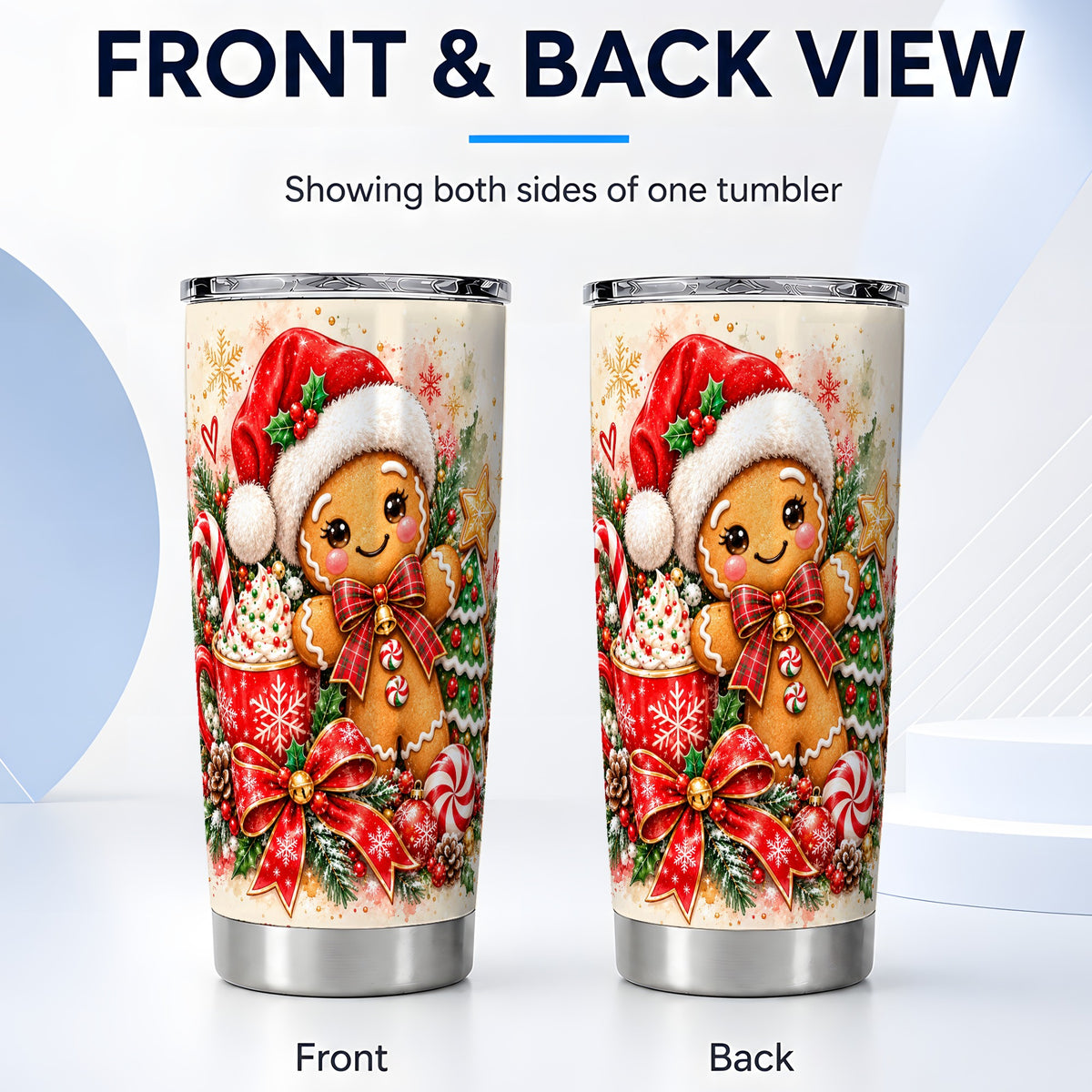 #pl[20oz|Steel] Gingerbread Tumbler 20oz, Holiday Tumbler, Stainless Steel Travel Cup