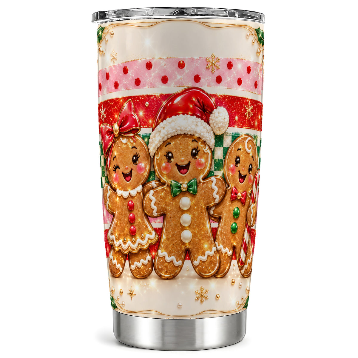 Gingerbread Trio Tumbler 20oz, Holiday Tumbler, Stainless Steel Travel Cup