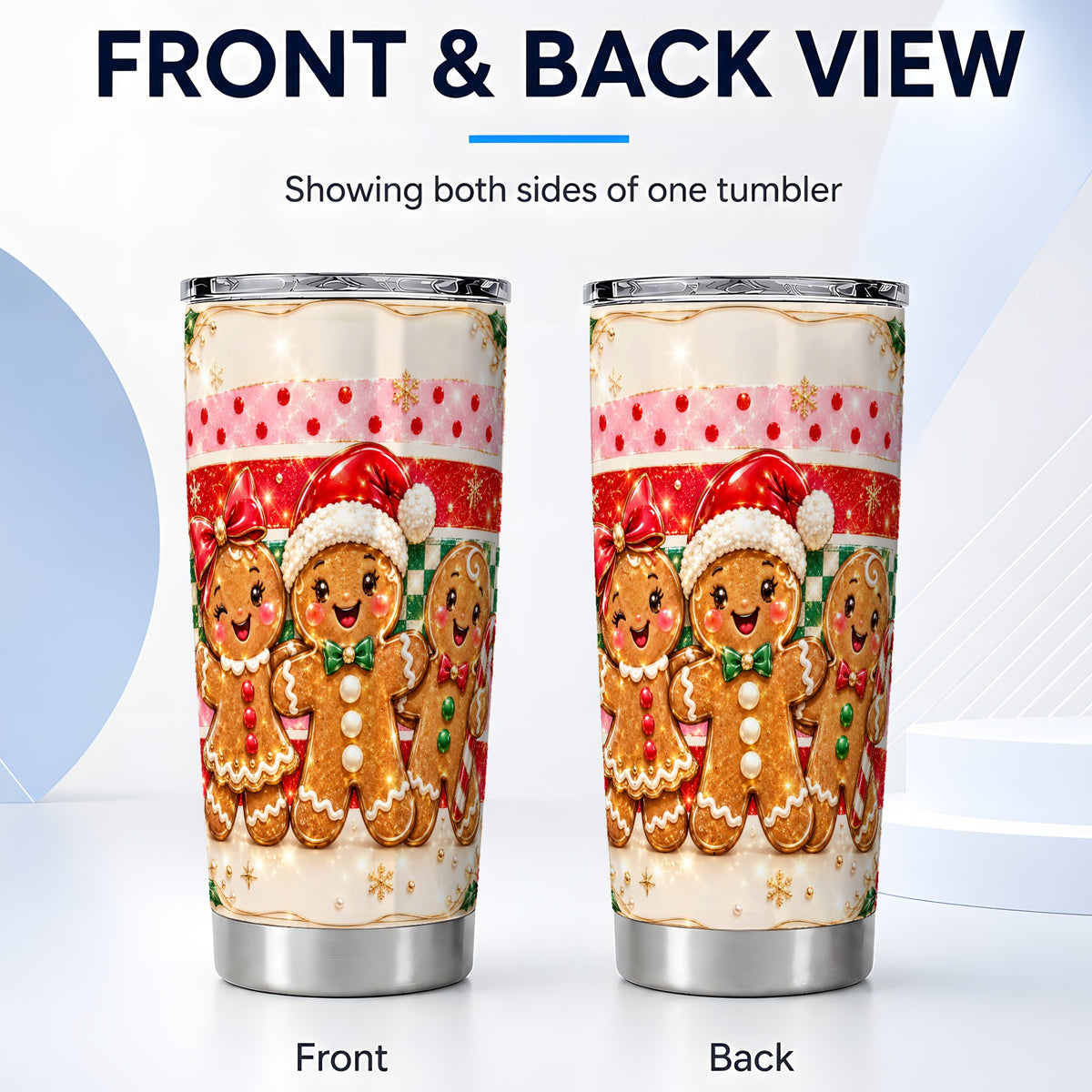 #pl[20oz|Steel] Gingerbread Trio Tumbler 20oz, Holiday Tumbler, Stainless Steel Travel Cup