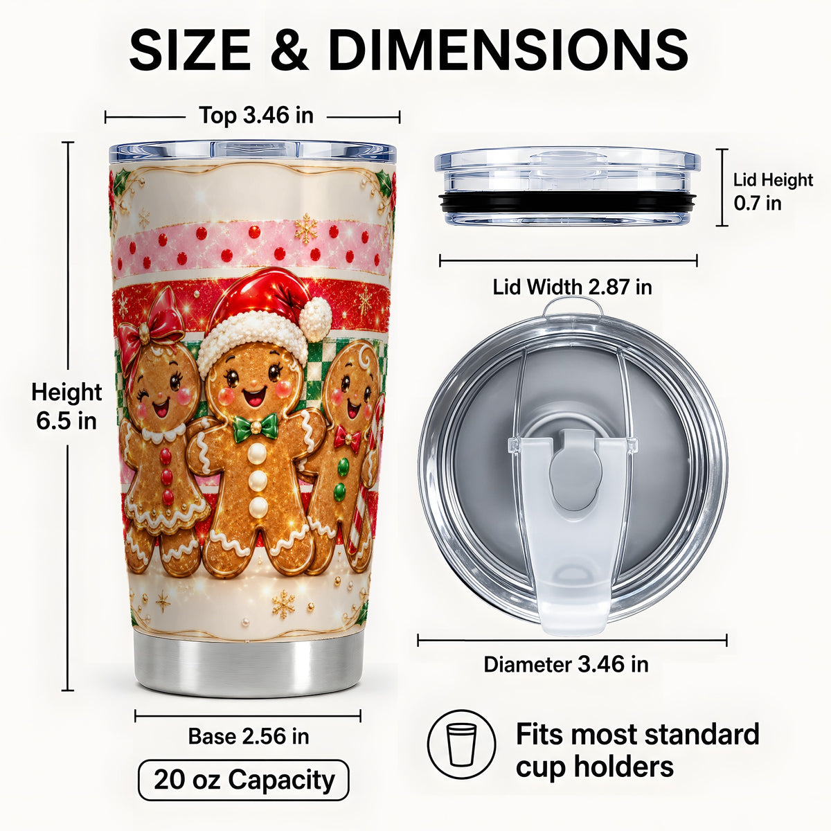 #pl[20oz|Steel] Gingerbread Trio Tumbler 20oz, Holiday Tumbler, Stainless Steel Travel Cup