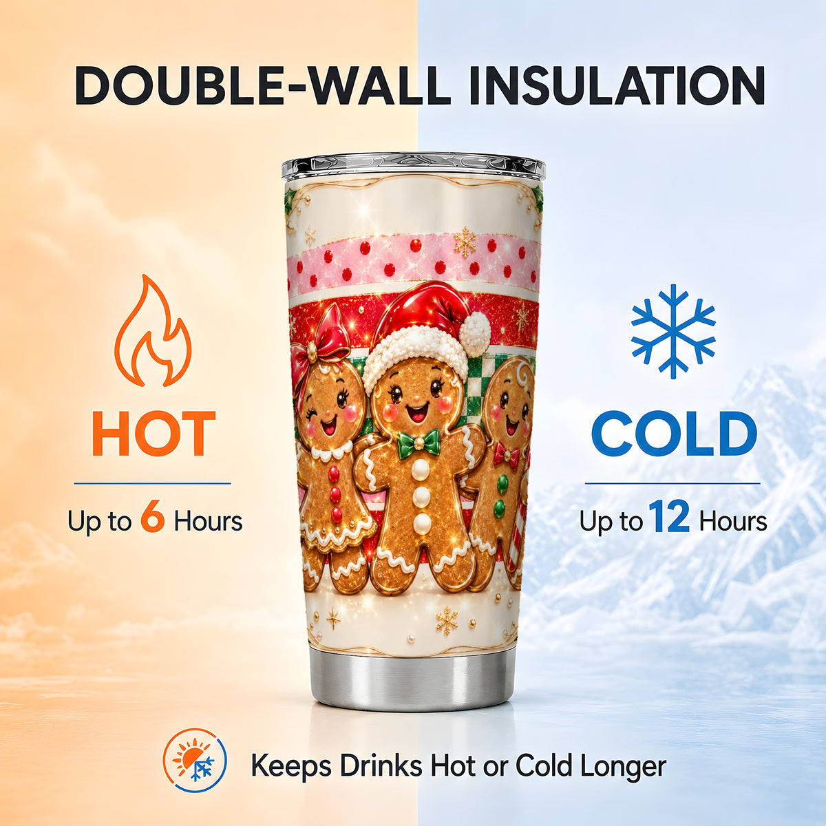 Gingerbread Trio Tumbler 20oz, Holiday Tumbler, Stainless Steel Travel Cup