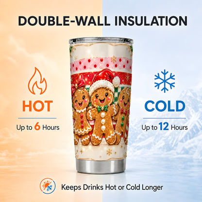 Gingerbread Trio Tumbler 20oz, Holiday Tumbler, Stainless Steel Travel Cup