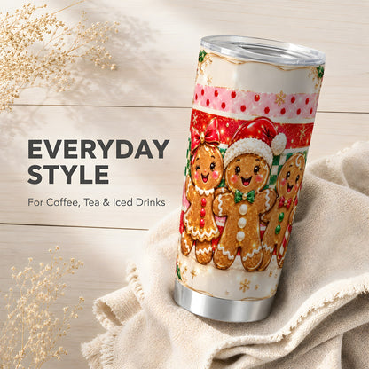 Gingerbread Trio Tumbler 20oz, Holiday Tumbler, Stainless Steel Travel Cup