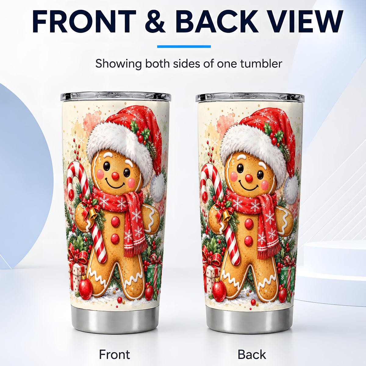 #pl[20oz|Steel] Gingerbread Tumbler 20oz, Candy Cane Tumbler, Stainless Steel Travel Cup