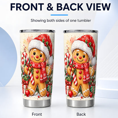 #pl[20oz|Steel] Gingerbread Tumbler 20oz, Candy Cane Tumbler, Stainless Steel Travel Cup
