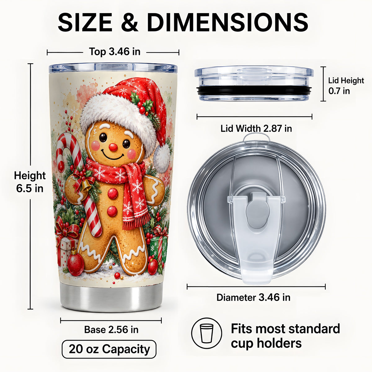 #pl[20oz|Steel] Gingerbread Tumbler 20oz, Candy Cane Tumbler, Stainless Steel Travel Cup