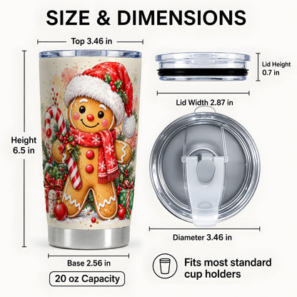 #pl[20oz|Steel] Gingerbread Tumbler 20oz, Candy Cane Tumbler, Stainless Steel Travel Cup