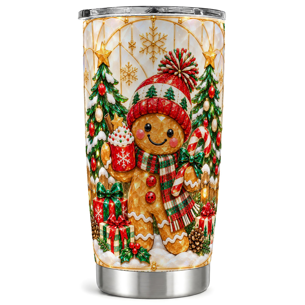 Gingerbread Winter Tumbler 20oz, Tumbler, Stainless Steel Travel Cup
