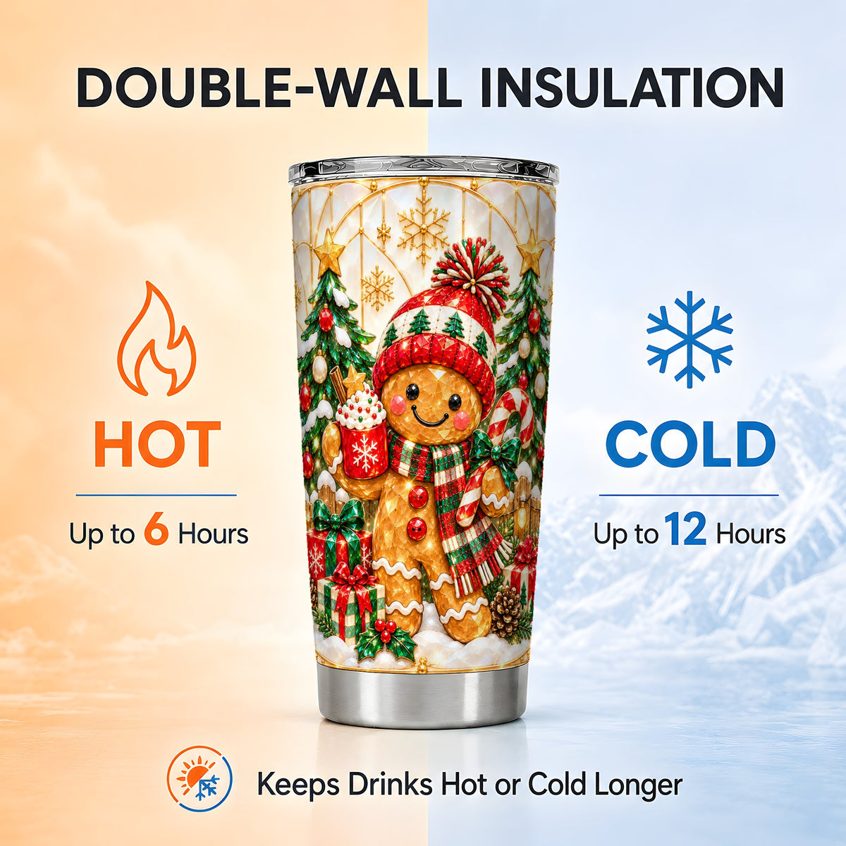 Gingerbread Winter Tumbler 20oz, Tumbler, Stainless Steel Travel Cup