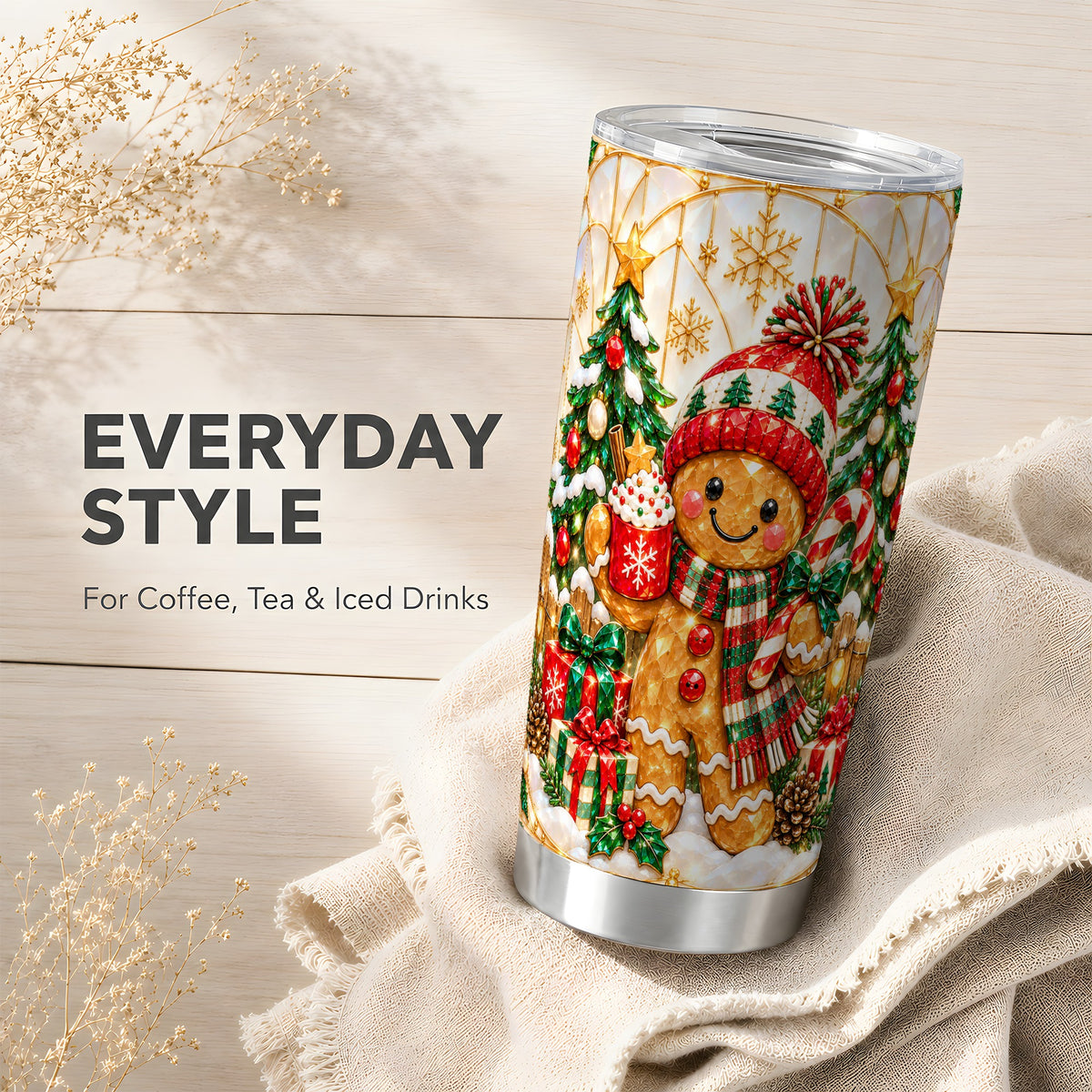 Gingerbread Winter Tumbler 20oz, Tumbler, Stainless Steel Travel Cup