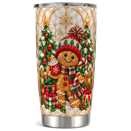 Gingerbread Tumbler 20oz, Christmas Tumbler, Stainless Steel Travel Cup