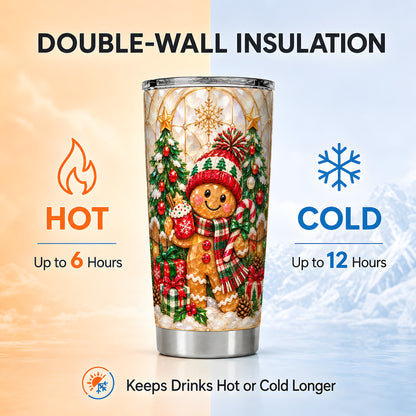 Gingerbread Tumbler 20oz, Christmas Tumbler, Stainless Steel Travel Cup