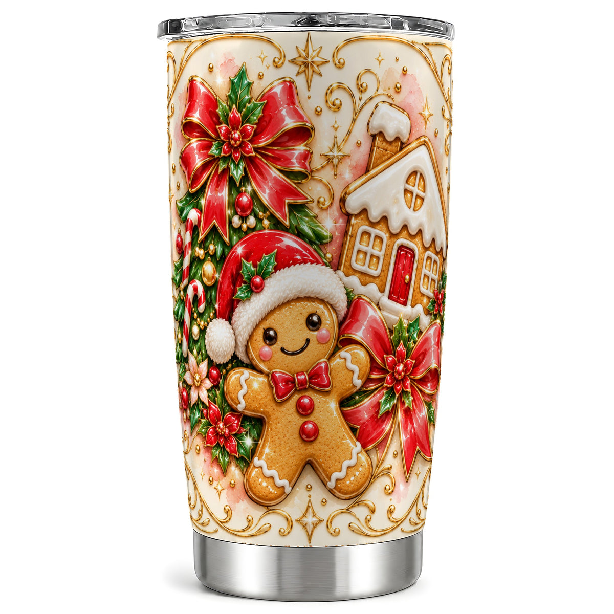 Gingerbread Tumbler 20oz, Christmas Tumbler, Stainless Steel Travel Cup