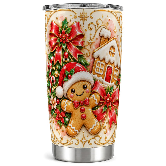 Gingerbread Tumbler 20oz, Christmas Tumbler, Stainless Steel Travel Cup