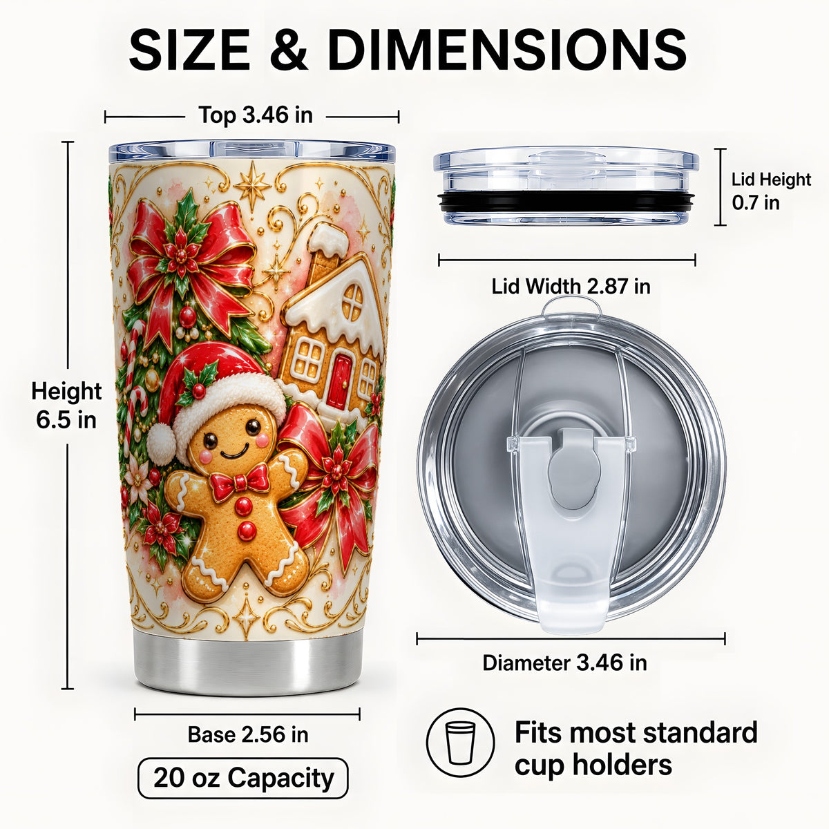 #pl[20oz|Steel] Gingerbread Tumbler 20oz, Christmas Tumbler, Stainless Steel Travel Cup
