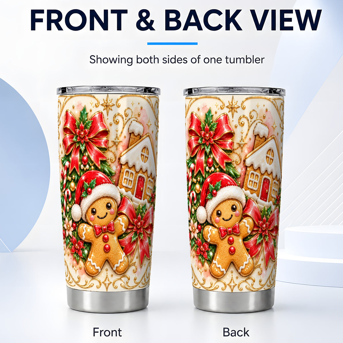 #pl[20oz|Steel] Gingerbread Tumbler 20oz, Christmas Tumbler, Stainless Steel Travel Cup