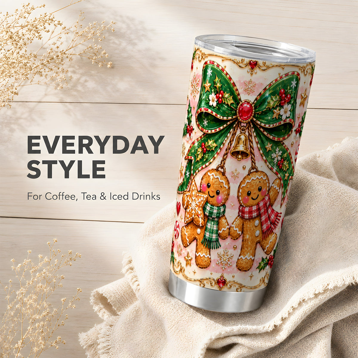 Couple Tumbler 20oz, Gingerbread Tumbler, Stainless Steel Travel Cup