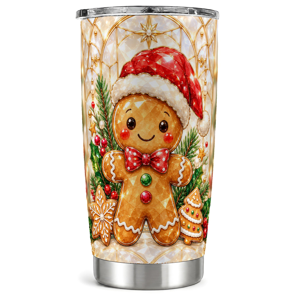 Santa Tumbler 20oz, Gingerbread Tumbler, Stainless Steel Travel Cup