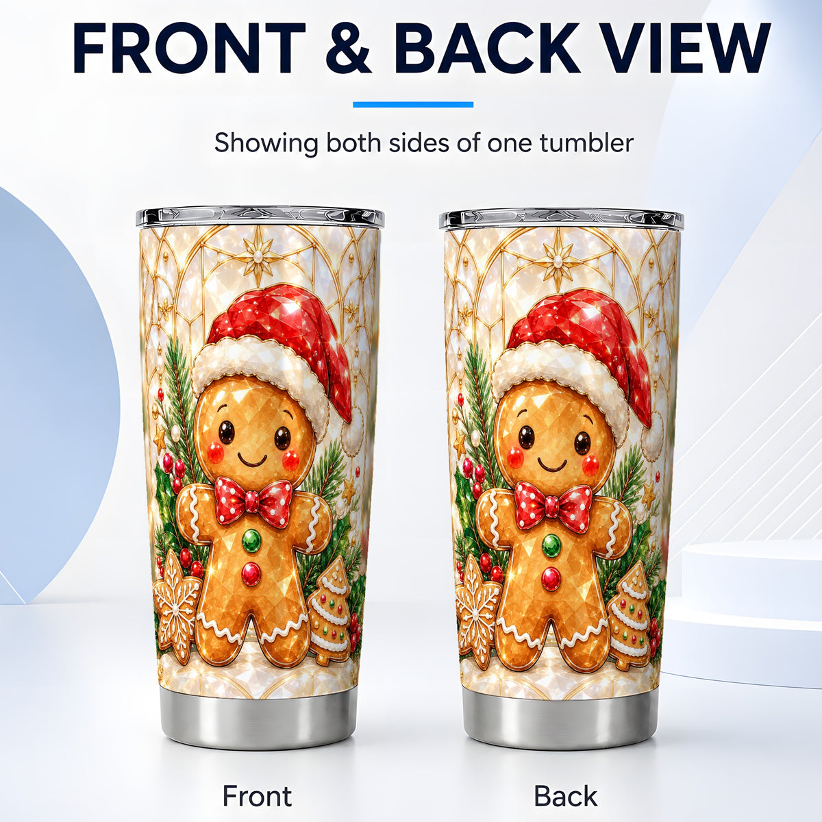 #pl[20oz|Steel] Santa Tumbler 20oz, Gingerbread Tumbler, Stainless Steel Travel Cup