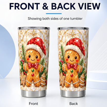 #pl[20oz|Steel] Santa Tumbler 20oz, Gingerbread Tumbler, Stainless Steel Travel Cup