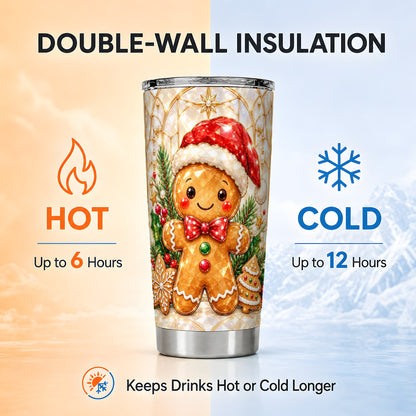 Santa Tumbler 20oz, Gingerbread Tumbler, Stainless Steel Travel Cup