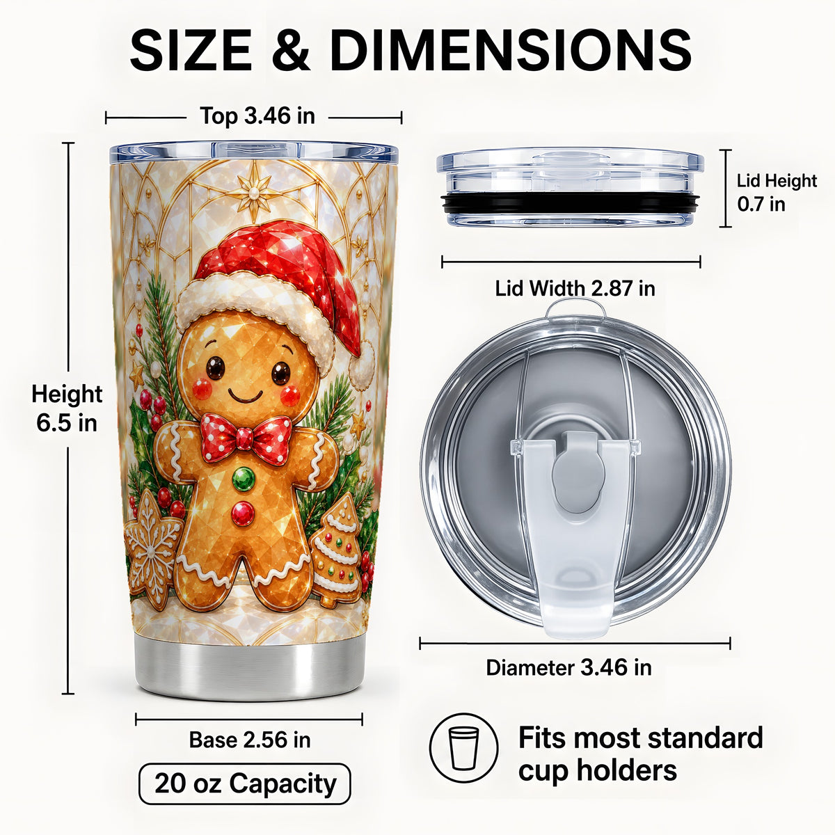 #pl[20oz|Steel] Santa Tumbler 20oz, Gingerbread Tumbler, Stainless Steel Travel Cup