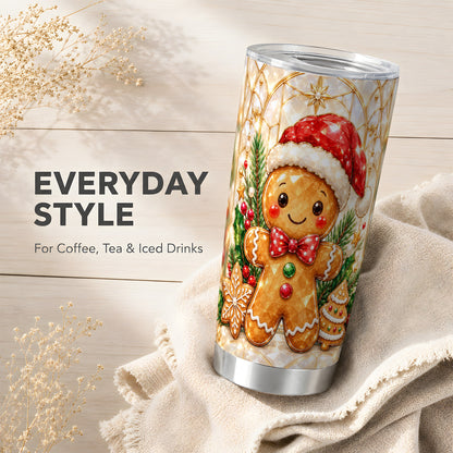 Santa Tumbler 20oz, Gingerbread Tumbler, Stainless Steel Travel Cup