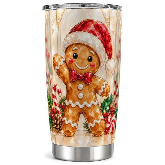 Candy Cane Tumbler 20oz, Gingerbread Tumbler, Stainless Steel Travel Cup
