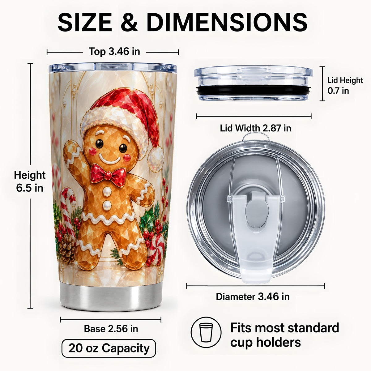 #pl[20oz|Steel] Candy Cane Tumbler 20oz, Gingerbread Tumbler, Stainless Steel Travel Cup