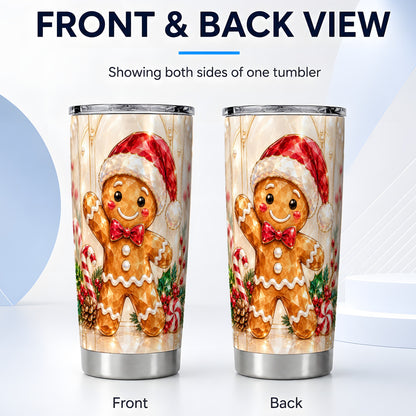 #pl[20oz|Steel] Candy Cane Tumbler 20oz, Gingerbread Tumbler, Stainless Steel Travel Cup