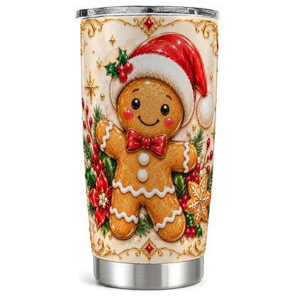 Festive Tumbler 20oz, Gingerbread Tumbler, Stainless Steel Travel Cup