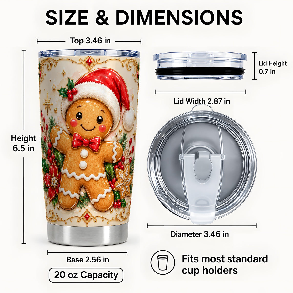 #pl[20oz|Steel] Festive Tumbler 20oz, Gingerbread Tumbler, Stainless Steel Travel Cup