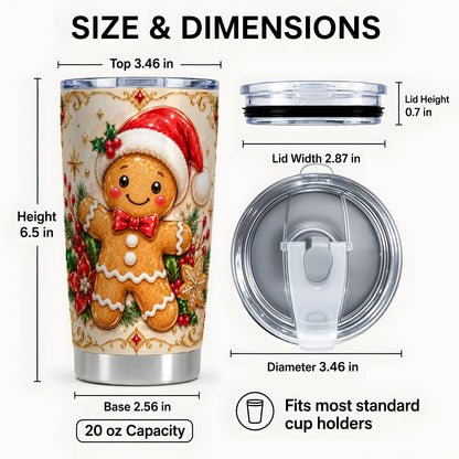 #pl[20oz|Steel] Festive Tumbler 20oz, Gingerbread Tumbler, Stainless Steel Travel Cup