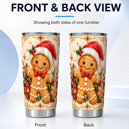 #pl[20oz|Steel] Festive Tumbler 20oz, Gingerbread Tumbler, Stainless Steel Travel Cup