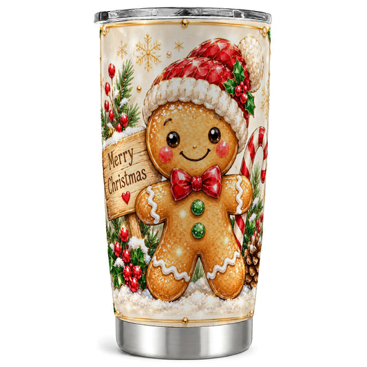 Gingerbread Tumbler 20oz, Christmas Tumbler, Stainless Steel Travel Cup