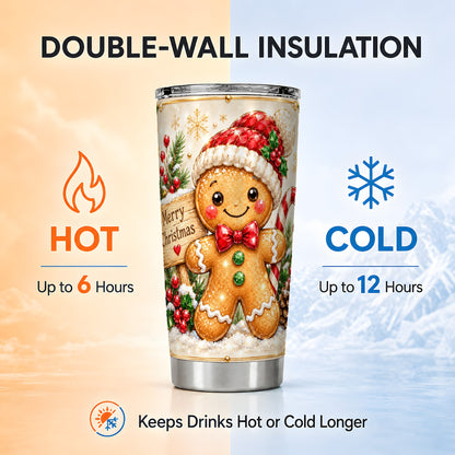 Gingerbread Tumbler 20oz, Christmas Tumbler, Stainless Steel Travel Cup