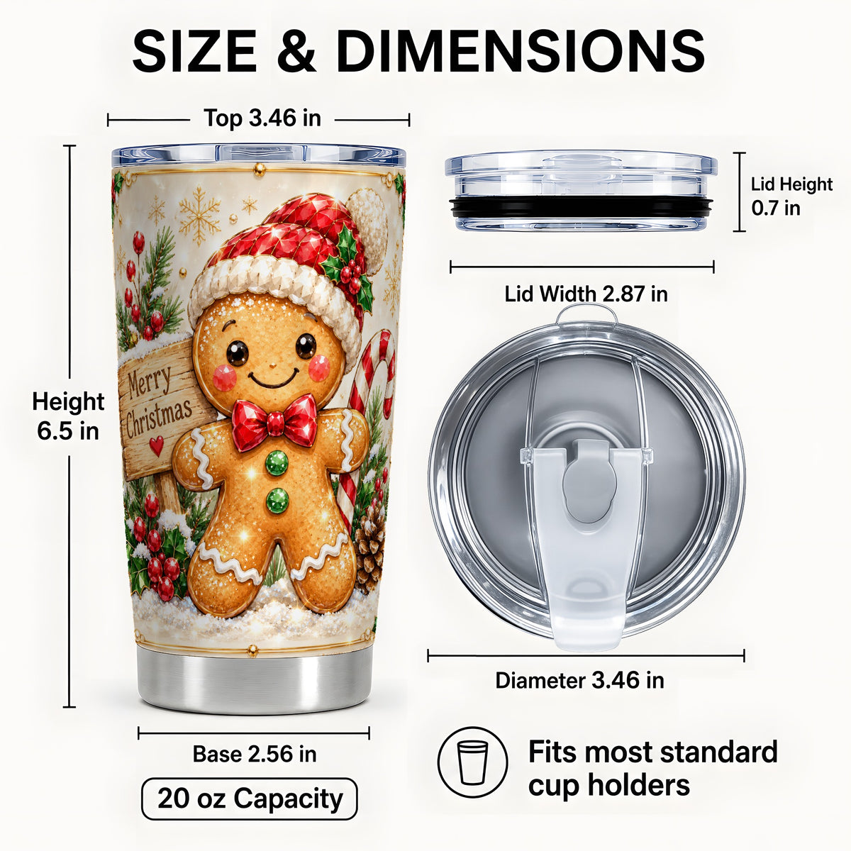 #pl[20oz|Steel] Gingerbread Tumbler 20oz, Christmas Tumbler, Stainless Steel Travel Cup