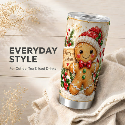 Gingerbread Tumbler 20oz, Christmas Tumbler, Stainless Steel Travel Cup