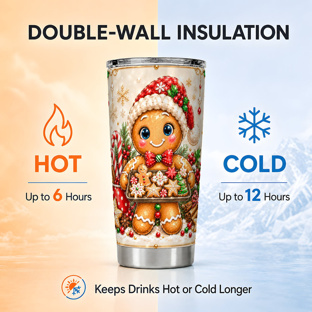 Gingerbread Baker Tumbler 20oz, Holiday Tumbler, Stainless Steel Travel Cup