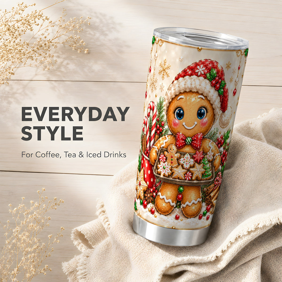 Gingerbread Baker Tumbler 20oz, Holiday Tumbler, Stainless Steel Travel Cup