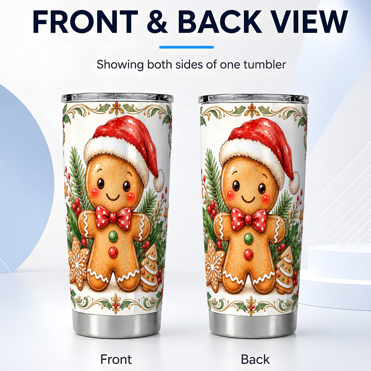#pl[20oz|Steel] Gingerbread Tumbler 20oz, Watercolor Tumbler, Stainless Steel Travel Cup