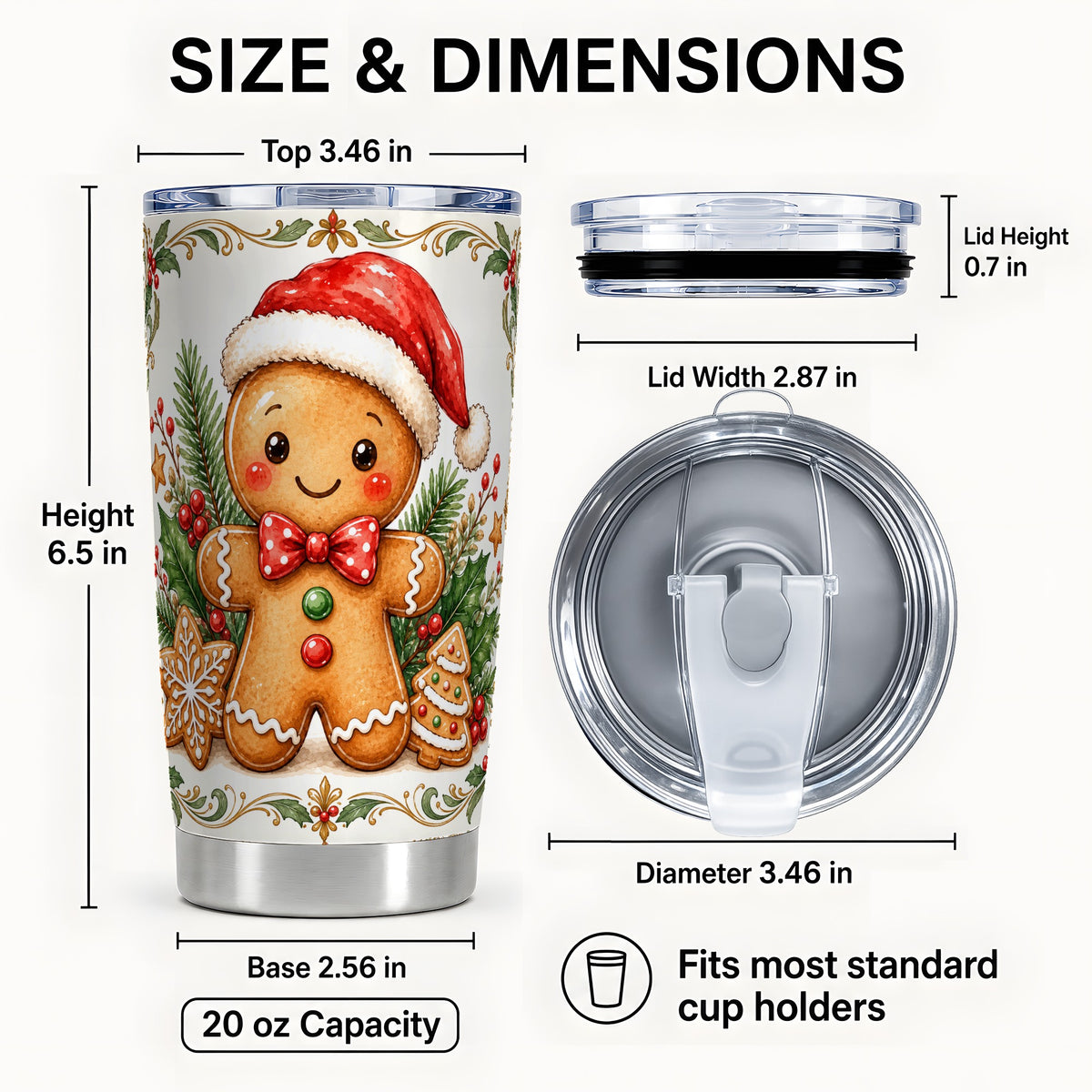 #pl[20oz|Steel] Gingerbread Tumbler 20oz, Watercolor Tumbler, Stainless Steel Travel Cup